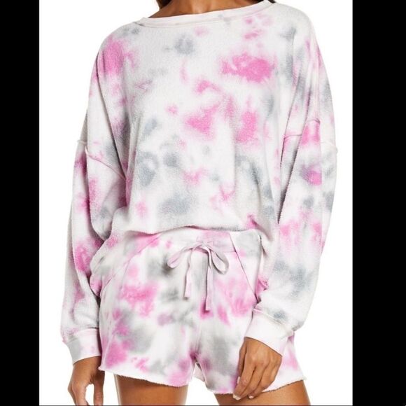 FREE  PEOPLE Kelly Wash Pink Set Sweatshirt and Shorts.Size XS /M - Picture 4 of 14